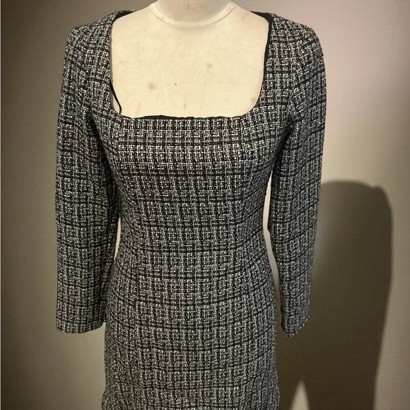 Christian Lacroix Women’s Size O (S) Monochrome Long Sleeve Tweed Dress - Picture 8 of 14